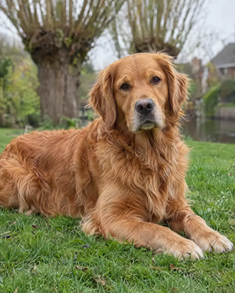 Fenna ligt ontspannen in het gras van de tuin